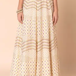 INDYA Ethnic Motif Foil Printed Flared Skirt-picture-21