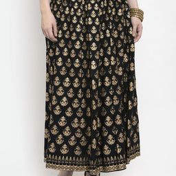 Clora Creation Women Black & Gold-Coloured Printed Flared Maxi Skirt-image-86
