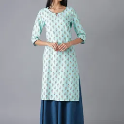 Aurelia Women Green Floral Print Viscose Kurta Set with Trousers-image-109