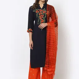 YELLOW CLOUD Women Blue Printed Kurta with Palazzos & With Dupatta-image-12