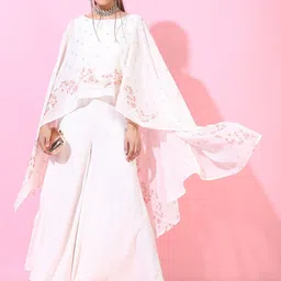 Vishudh Women Off-White Floral Polyester Top with Flared Palazzo-27
