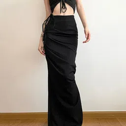 Stylecast X KPOP Black Gathered Straight Skirt-picture-3