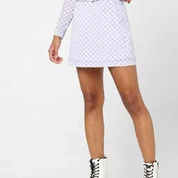 ONLY Women Lilac Purple & White Checked Mini Skirts-image-36