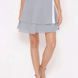 aturabi Women Grey Solid Above Knee Flared Skirts-image-7