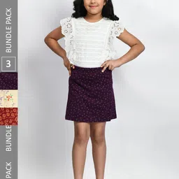 BAESD Girls Pack Of 3 Mini A-Line Pure Cotton Skirts-image-95