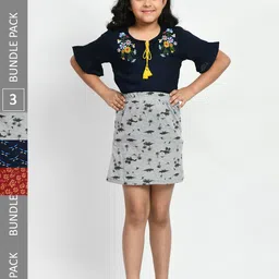 BAESD Girls Pack Of 3 Mini A-Line Pure Cotton Skirts-image-103