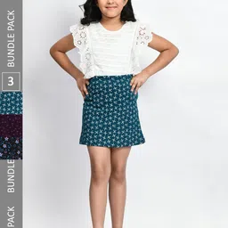 BAESD Girls Pack Of 3 Mini A-Line Pure Cotton Skirts-image-99