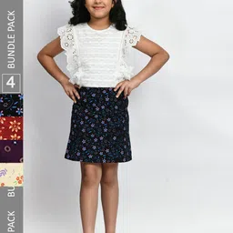 BAESD Girls Pack Of 4 Mini A-Line Pure Cotton Skirts-image-34