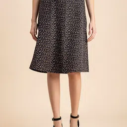 Moomaya Polka Dot Printed Crepe A-Line Skirt-picture-16