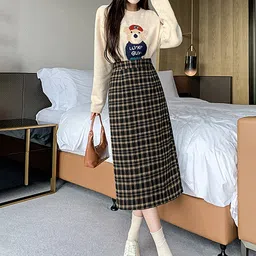 LULU & SKY Checked A-line Skirt image 5