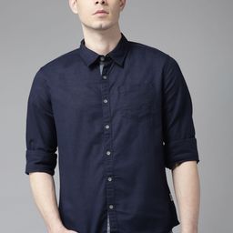 BEAT LONDON by PEPE JEANS Men Navy Blue Pure Cotton Solid Slim Fit Casual Shirt-image-20
