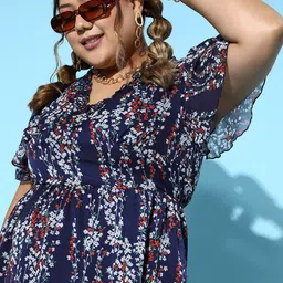Berrylush Curve Plus Size Floral Print Flutter Sleeve Ruffled Chiffon Fit & Flare Dress image 2