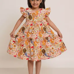 Creative Kids Floral Printed Tie-Up Neck Knee Length A-Line Dress-image-25