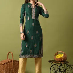 ANNSH APPAREL Ethnic Motifs Printed Mandarin Collar Straight Kurta-41