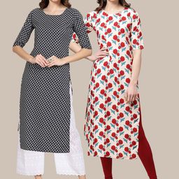 KALINI Women Red & Black Geometric Printed Crepe Kurta-16