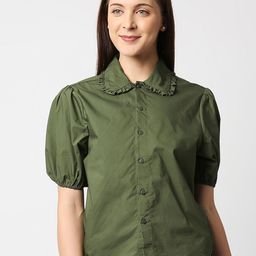 Remanika Green & olivine Shirt Style Top-image-40