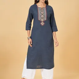 RANGMANCH BY PANTALOONS Yoke Design Round Neck Pure Cotton Kurta-image-12