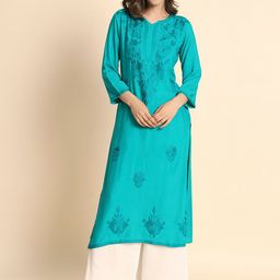 HERE&NOW Floral Embroidered Thread Work Straight Kurta-picture-42