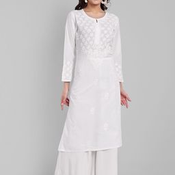 ADA Ethnic Motifs Embroidered Chikankari Cotton Straight Kurta-image-43