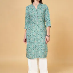 RANGMANCH BY PANTALOONS Geometric Printed Mandarin Collar Straight Kurta-picture-44