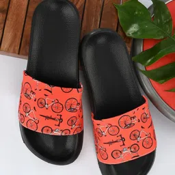 EXTRIMOS Men Orange & White Printed Sliders-picture-15