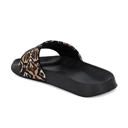 EXTRIMOS Men Black & Yellow Printed Sliders image 5