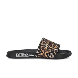 EXTRIMOS Men Black & Yellow Printed Sliders image 3