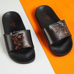 Fame Forever by Lifestyle Girls Black & Orange Synthetic Printed Slip-On-image-3