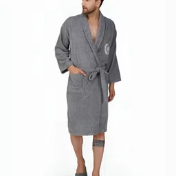 Aura Men 550 GSM Bath Robe With Matching Slippers-picture-17