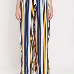 Clovia Women Striped Mid-Rise Straight Crepe Lounge Pants-image-34