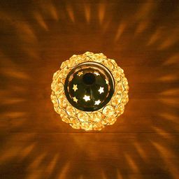 CraftVatika Gold-Toned Brass Akhand Diya Crystal Oil Lamp-image-36