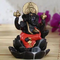 eCraftIndia Black & Orange-Coloured Handcrafted Lord Ganesha Smoke Backflow Cone Showpiece-17