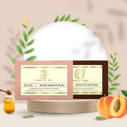 Khadi Natural Set of Handmade Woody Sandal & Honey Soap & Apricot Scrub Soap image 3
