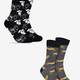 TOFFCRAFT Men Pack Of 2 Patterned Cotton Calf-Length Socks-14