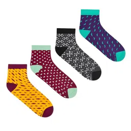 Dynamocks Unisex Pack Of 4 Patterned Ankle-Length Socks-81