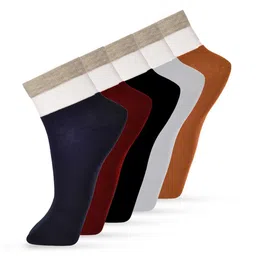 FRENCHIE Men Pack Of 5 Assorted Colourblocked Breathable Cotton Ankle Length Socks-image-89