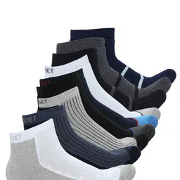 CRUSSET Men Pack Of 9 Striped Assorted Ankle Length Socks-image-11