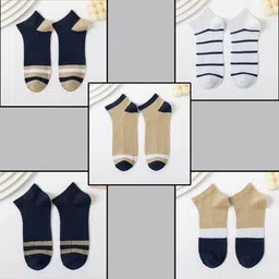 YOUSTYLO Men Pack Of 5 Patterned Bamboo Cotton Ankle Length Socks-image-37