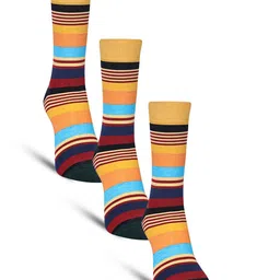 Dollar Socks Men Pack Of 3 Striped Cotton Calf Length Socks-40