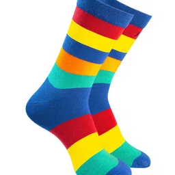 Man Arden Men Blue & Red Patterned Calf-Length Cotton Socks-2