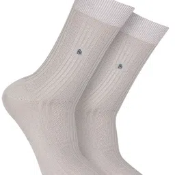 Bonjour Men Grey Ribbed Calf Length Formal Socks-29