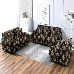 Cortina Black & Grey Ethnic Printed 5 Seater Super-Stretchable Sofa Covers-image-45