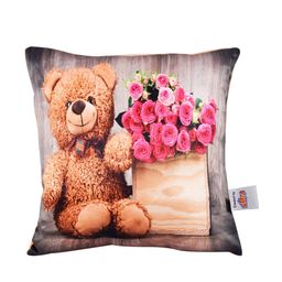Ultra Brown & Pink Charming Teddy Bear & Rose Print Cushion Plush Soft Toy-45
