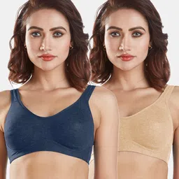Sonari Pack of 2 Blue & Beige Double Layer Minimizer Bras-47