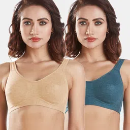 Sonari Pack of 2 Beige & Teal Double Layer Minimizer Bras-image-6