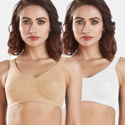 Sonari Set Of 2 Nude-Coloured & White Everyday Solid Bra-0
