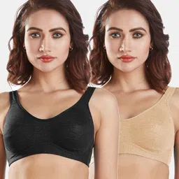 Sonari Pack of 2 Black & Nude-Coloured Double Layer Non Padded Bra-27