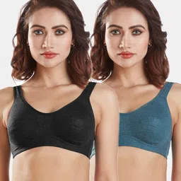 Sonari Pack of 2 Black & Teal Non Padded Double Layer Minimizer Bra-46