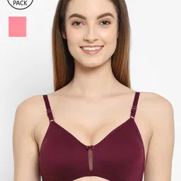 Floret Set-2 Burgundy & Pink T-shirt Bra-image-104