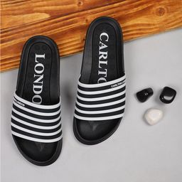 Carlton London sports Men Black & White Striped Sliders-picture-37